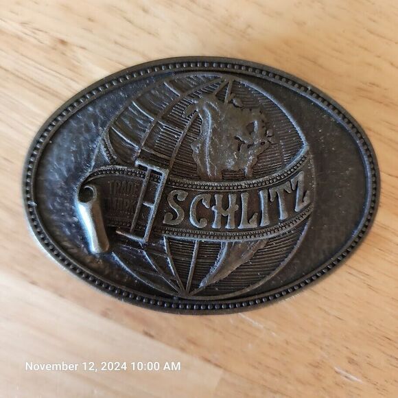 Schlitz Other - Vintage SCHLITZ Beer Globe Oval Belt Buckle Brewing Milwaukee Great Condition